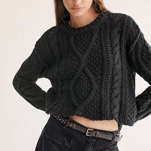 Free people Cutting Edge Cable Pullover black cropped sweater size small NWOT